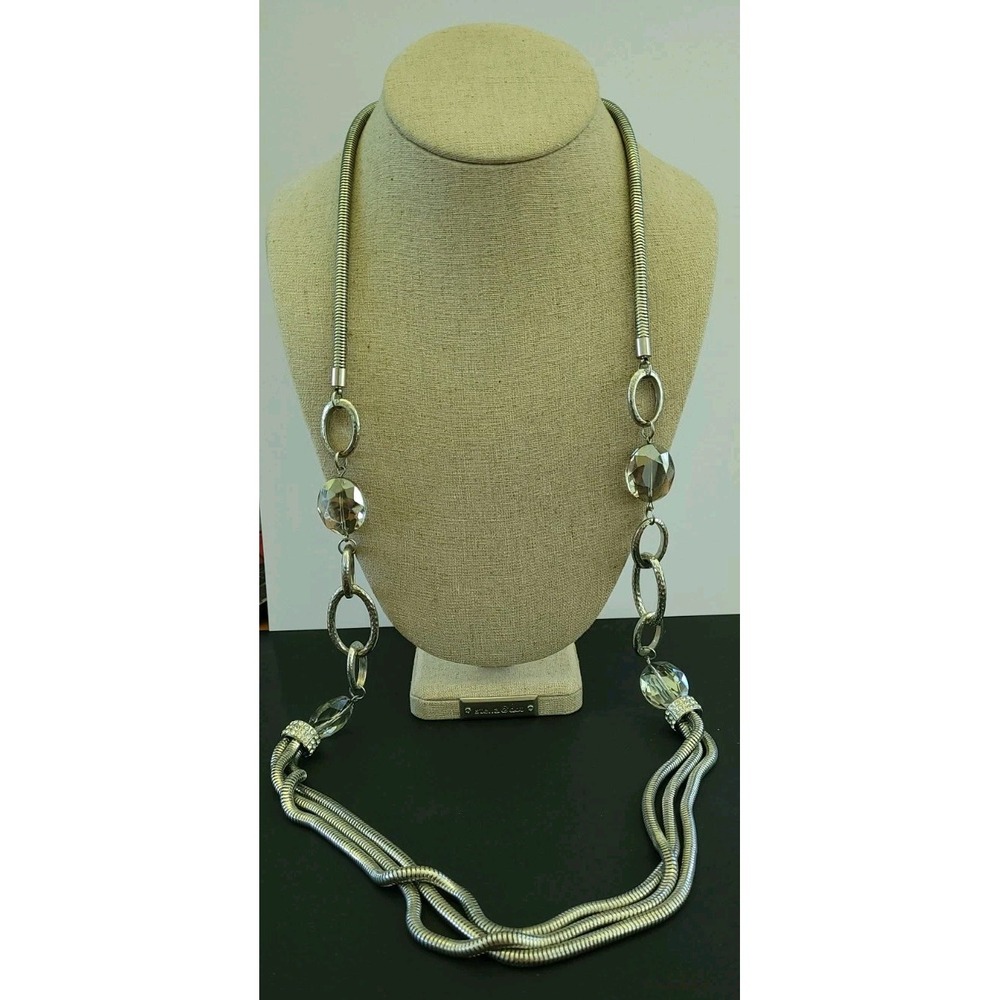 Extra Long Silver Tone Multi Strand Snake Chain Statement Necklace 42in 145g